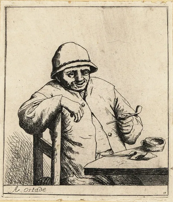 Framed Print : Dutch peasant in cap with a tobacco pipe at a tavern table Framed Print : Dutch peasant in cap with a tobacco pipe at a tavern table