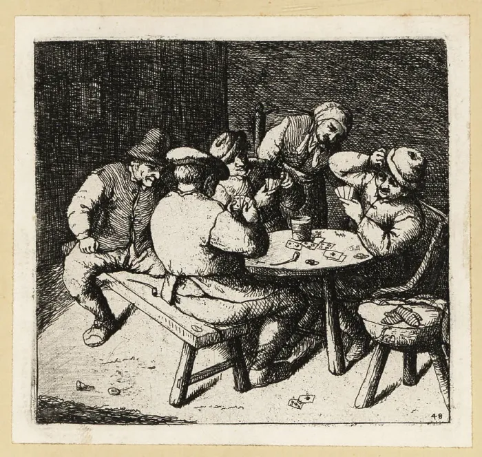 Framed Print : Dutch peasants playing a game of cards at a table in a tavern Framed Print : Dutch peasants playing a game of cards at a table in a tavern