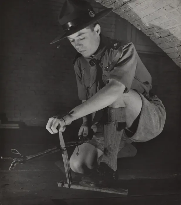 Framed Print : Dutch rover scout practising fire lighting Framed Print : Dutch rover scout practising fire lighting