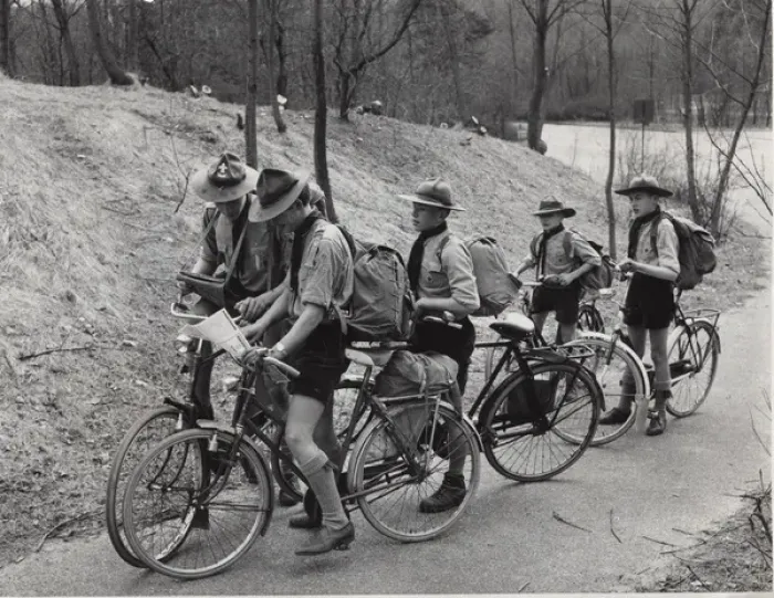 Framed Print : Dutch scouts on a cycling trek, Netherlands Framed Print : Dutch scouts on a cycling trek, Netherlands