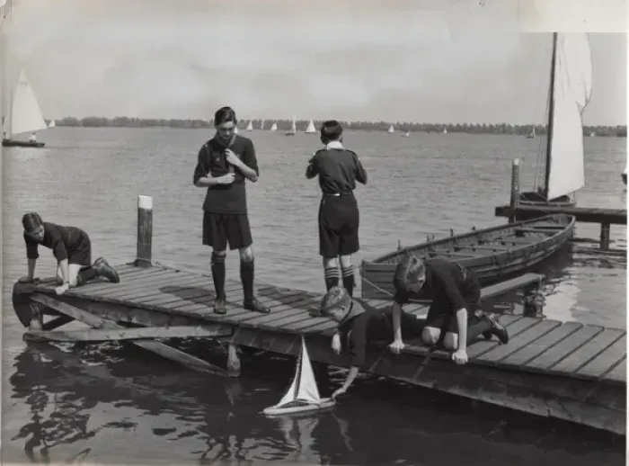 Framed Print : Dutch scouts with model sailing boat, Holland Framed Print : Dutch scouts with model sailing boat, Holland