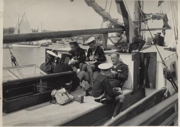 Dutch sea scouts on large sailing boat, Holland