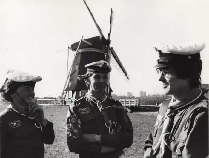 Framed Print : Dutch sea scouts with windmill, Holland