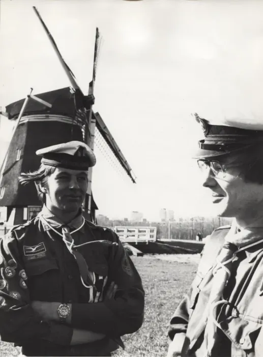 Framed Print : Dutch sea scouts with windmill, Holland Framed Print : Dutch sea scouts with windmill, Holland