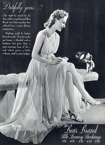'Dutifully yours ' Silk luxury stockings. Date: 1940