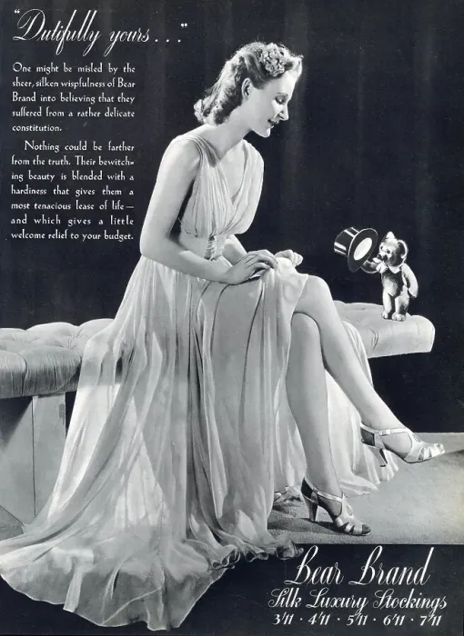 Framed Print : Dutifully yours Silk luxury stockings. Date: 1940 Framed Print : Dutifully yours Silk luxury stockings. Date: 1940
