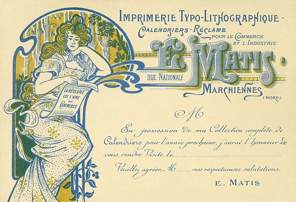 E Matis, printers, Rue Nationale, Marchiennes, France, publishers of calendars