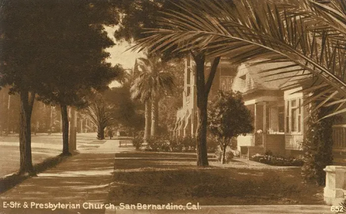 Framed Print : E Street and church, San Bernardino, California, USA Framed Print : E Street and church, San Bernardino, California, USA