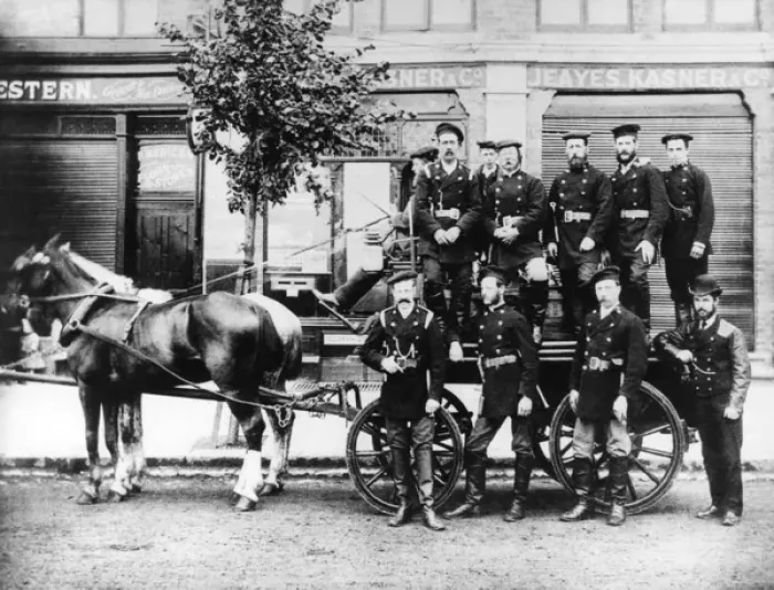 Framed Print : Ealing Fire Brigade with horse-drawn appliance Framed Print : Ealing Fire Brigade with horse-drawn appliance