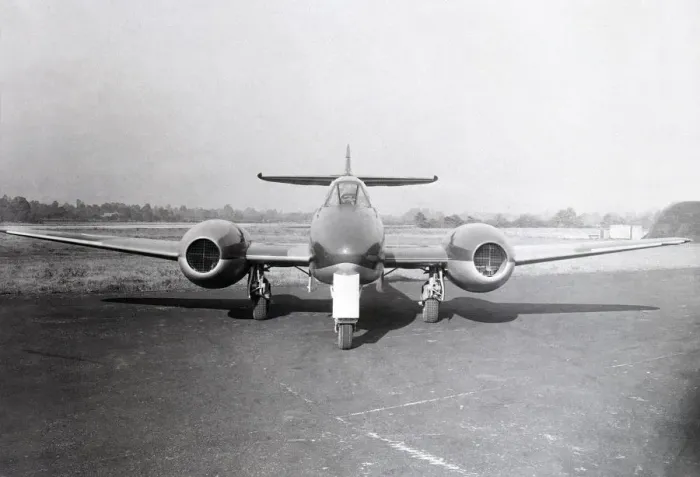 Framed Print : A very early Gloster Meteor with long-span wings and gun ports removed Framed Print : A very early Gloster Meteor with long-span wings and gun ports removed