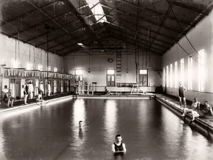 Framed Print : Early indoor swimming pool swimmers, bathers Framed Print : Early indoor swimming pool swimmers, bathers