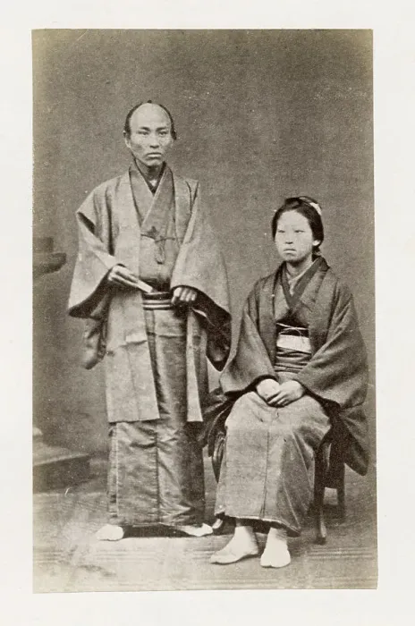 Framed Print : Early Japanese portrait: man and woman Framed Print : Early Japanese portrait: man and woman