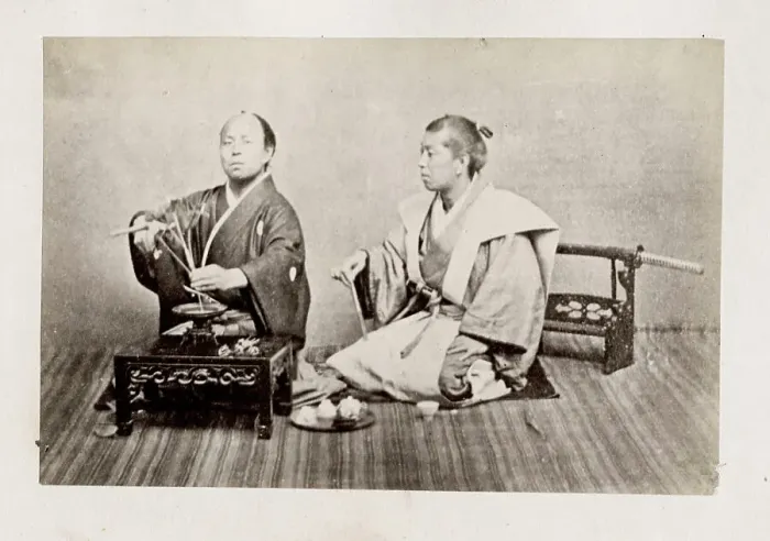 Framed Print : Early Japanese portrait: two men, ceremony Framed Print : Early Japanese portrait: two men, ceremony