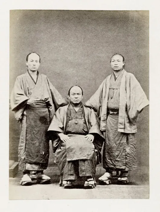 Framed Print : Early Japanese portrait - three men, Japan Framed Print : Early Japanese portrait - three men, Japan