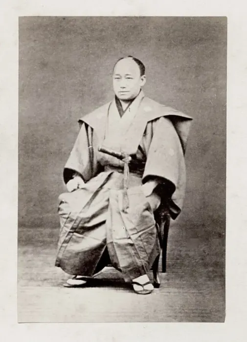Framed Print : Early Japanese portrait: seated man with sword Framed Print : Early Japanese portrait: seated man with sword