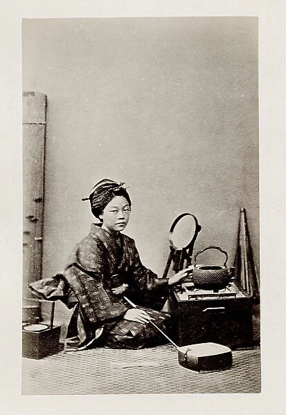 Early Japanese portrait: woman with mirror