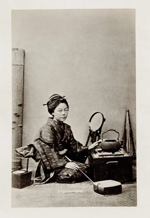 Framed Print : Early Japanese portrait: woman with mirror Framed Print : Early Japanese portrait: woman with mirror
