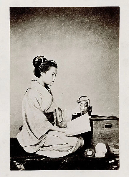Early Japanese portrait: woman reading