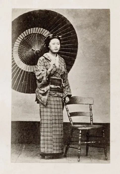Framed Print : Early Japanese portrait: woman with umbrella Framed Print : Early Japanese portrait: woman with umbrella