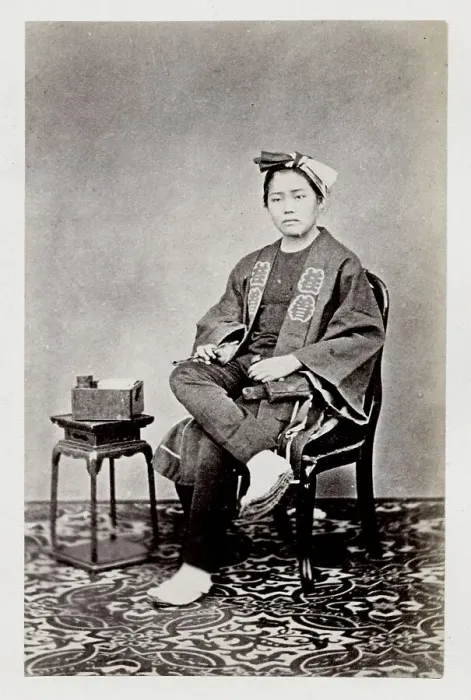 Framed Print : Early portrait, seated man, Japan Framed Print : Early portrait, seated man, Japan