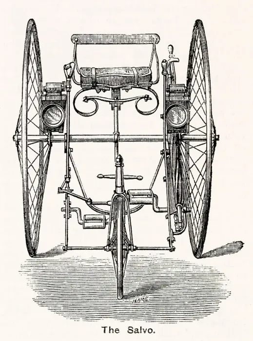 Framed Print : Early tricycle, the salvo. Date: 1881 Framed Print : Early tricycle, the salvo. Date: 1881
