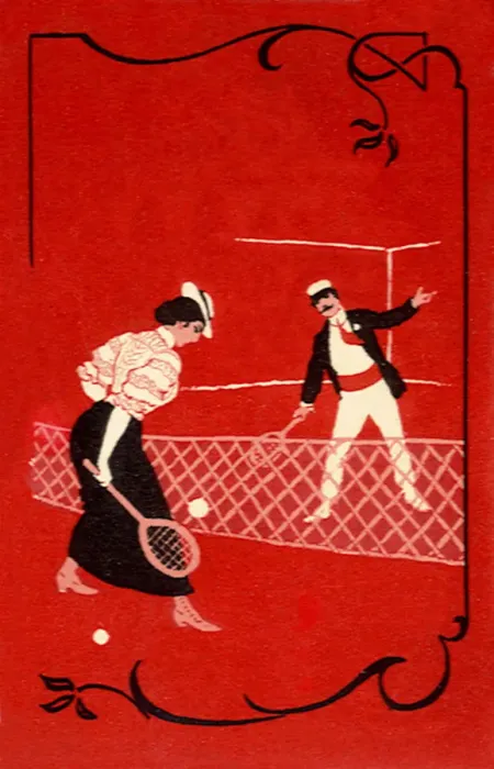 Framed Print : Early version of man and woman tennis Date: 1900 Framed Print : Early version of man and woman tennis Date: 1900