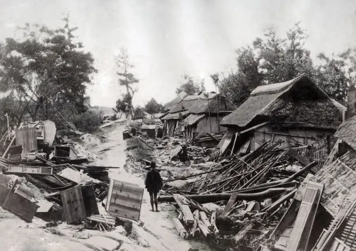 Framed Print : Earthquake damage, Japan, c. 1890 s Framed Print : Earthquake damage, Japan, c. 1890 s