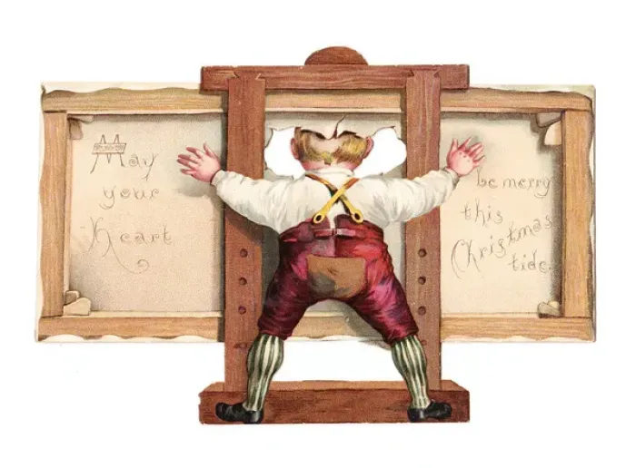 Framed Print : Easel and artist on a cutout Christmas card Framed Print : Easel and artist on a cutout Christmas card