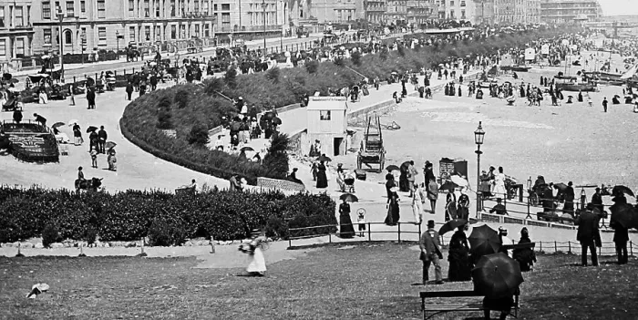 Framed Print : Eastbourne beach and promenade, Victorian period Framed Print : Eastbourne beach and promenade, Victorian period