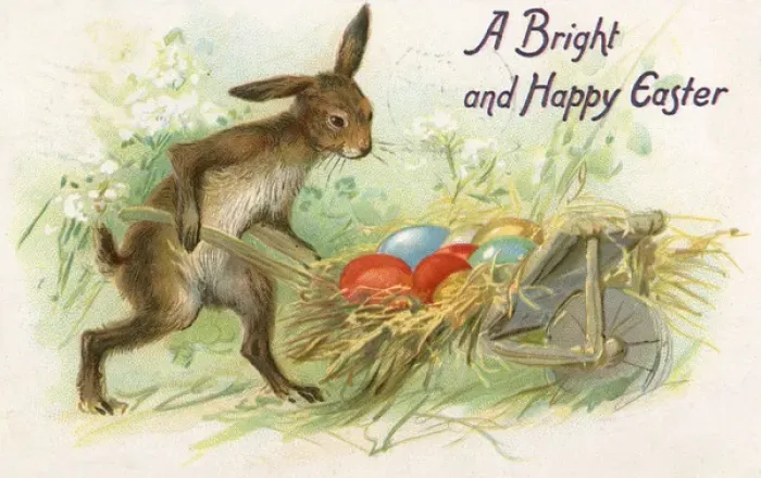 Framed Print : The Easter Bunny brings eggs home in a wheelbarrow Framed Print : The Easter Bunny brings eggs home in a wheelbarrow