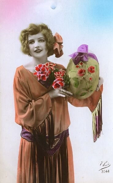 Easter - French model holding giant model egg