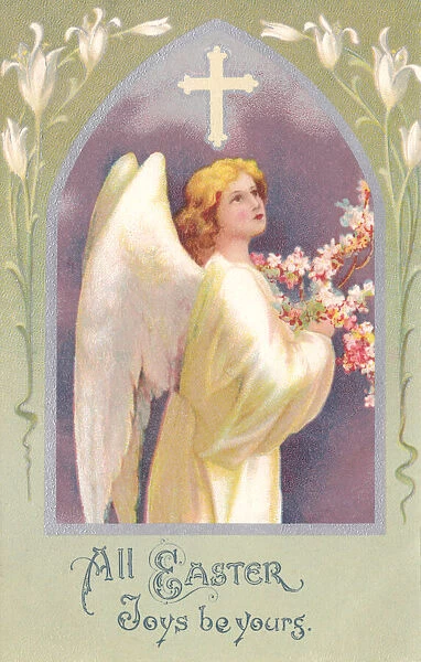 Easter greeting card. Angel with flowers. Date: 1903