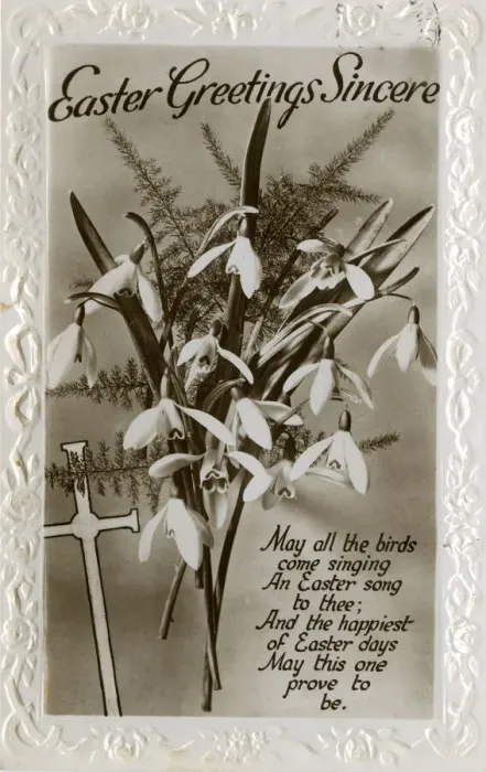 Framed Print : Easter postcard with snowdrops and verse Framed Print : Easter postcard with snowdrops and verse