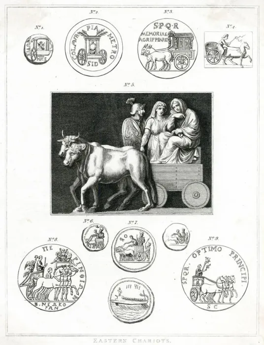 Framed Print : Eastern chariots, mostly depicted on coins