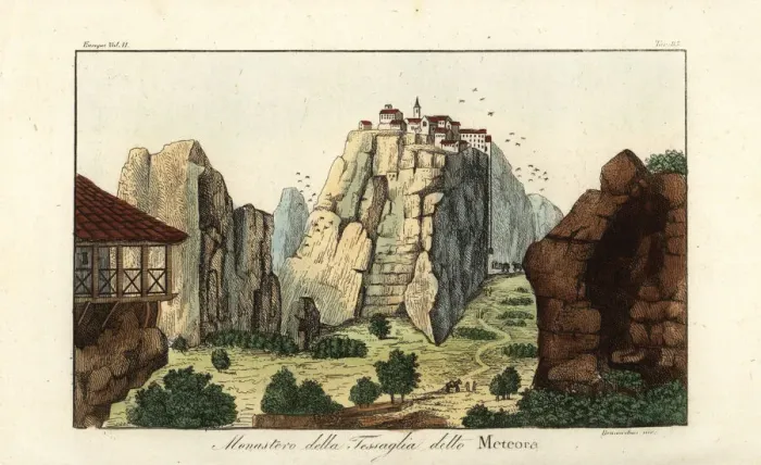 Framed Print : Eastern Orthodox monastery on Meteora rock, Thessaly, Greece Framed Print : Eastern Orthodox monastery on Meteora rock, Thessaly, Greece