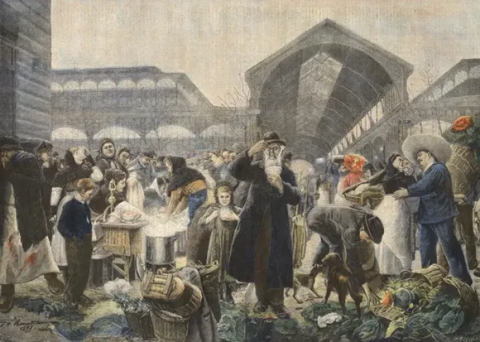Framed Print : Eating soup at a market in Les Halles, Paris