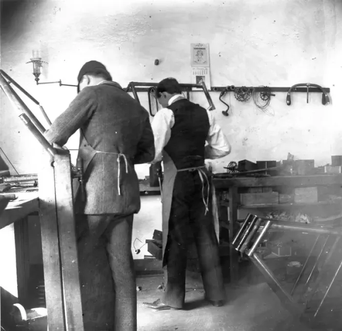 Framed Print : Ed Sines and Orville Wright in the back room of the bicycle Framed Print : Ed Sines and Orville Wright in the back room of the bicycle