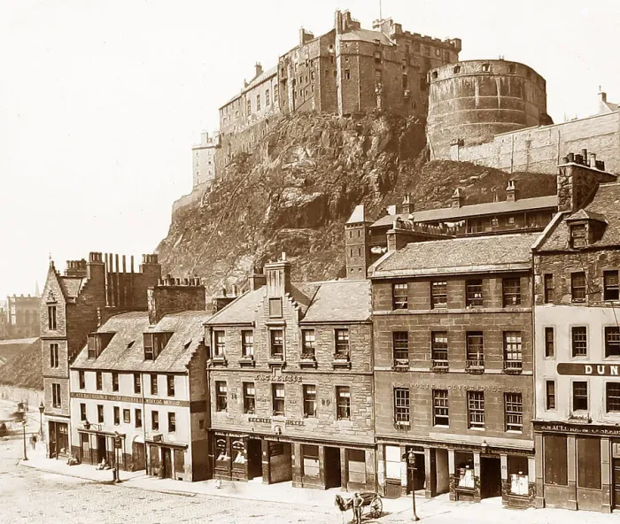 Framed Print : Edinburgh Castle from Grassmarket Victorian period Framed Print : Edinburgh Castle from Grassmarket Victorian period