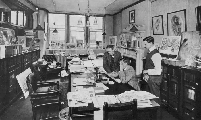 Framed Print : In the editors room: a special artists drawing is brought Framed Print : In the editors room: a special artists drawing is brought