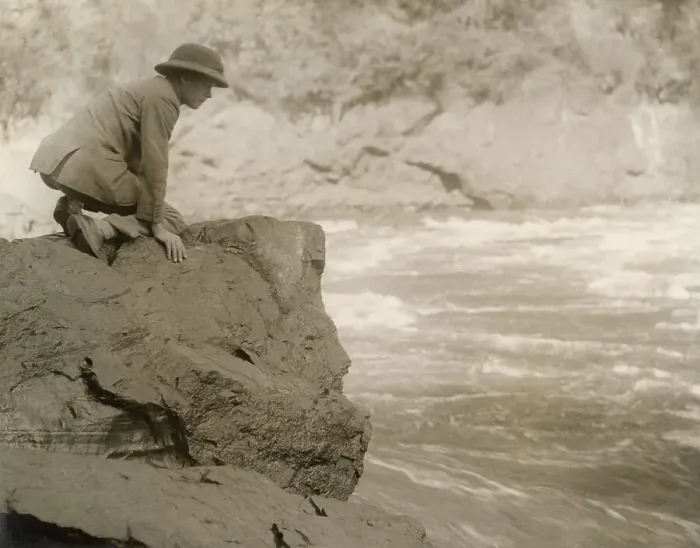 Framed Print : Edward, Prince of Wales (1894-1972), later King Edward VIII and Duke of Windsor, inspecting the Boiling Pool during a visit to the Victoria Falls in Northern Rhodesia, now Zambia. Date: 1925