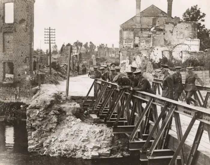 Framed Print : Edward, Prince of Wales, inspecting ruined bridge, Peronne Framed Print : Edward, Prince of Wales, inspecting ruined bridge, Peronne