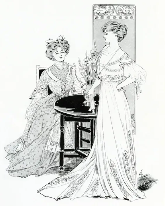 Framed Print : Edwardain women wearing tea frock and bridge dress 1907 Framed Print : Edwardain women wearing tea frock and bridge dress 1907