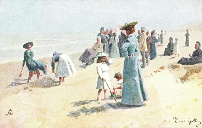 Framed Print : Edwardian Beach Scene Framed Print : Edwardian Beach Scene