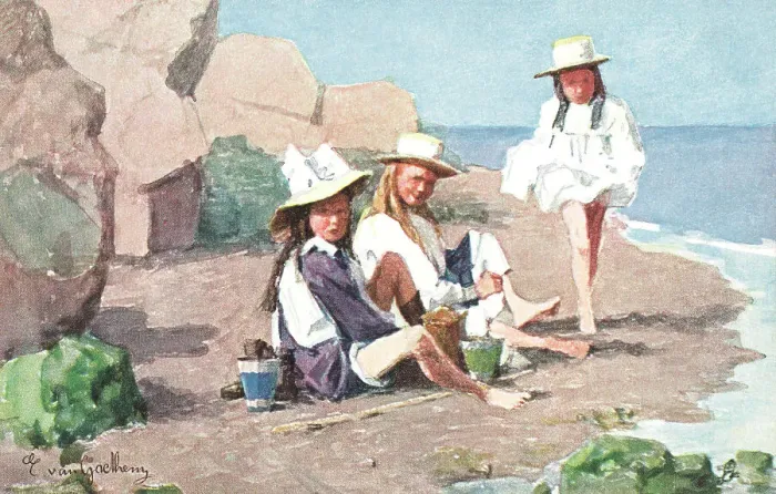 Framed Print : Edwardian Beach Scene Framed Print : Edwardian Beach Scene