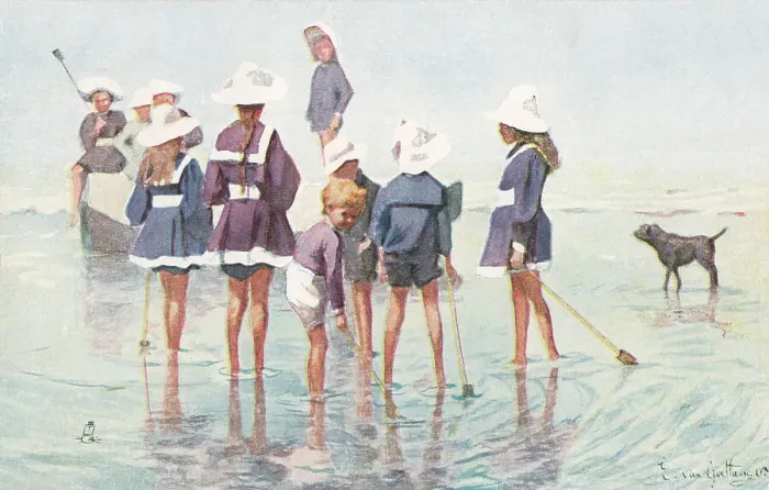 Framed Print : Edwardian Beach Scene Framed Print : Edwardian Beach Scene