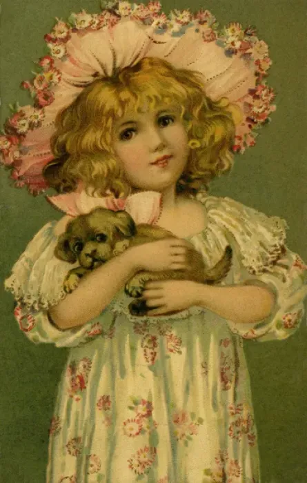 Framed Print : Edwardian child with a puppy Framed Print : Edwardian child with a puppy