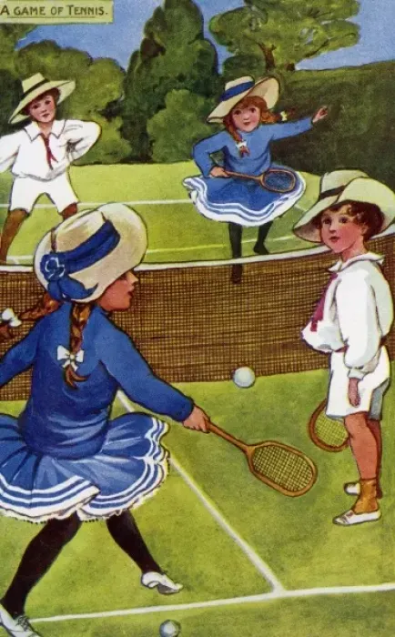 Framed Print : Edwardian children playing tennis
