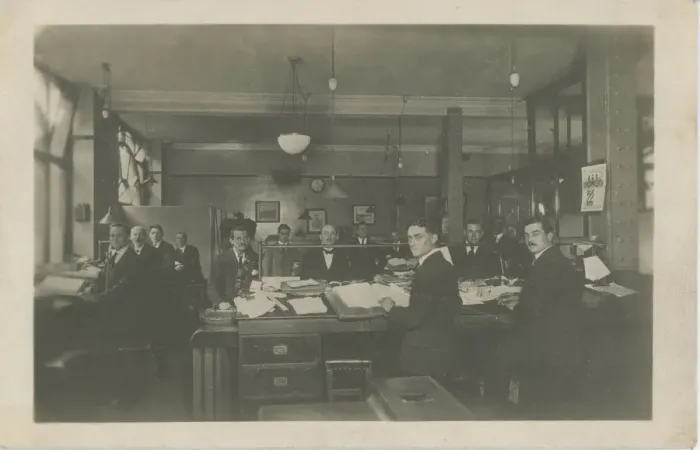 Framed Print : Edwardian Clerks (possibly in Office of JJ Bates Ltd) Framed Print : Edwardian Clerks (possibly in Office of JJ Bates Ltd)