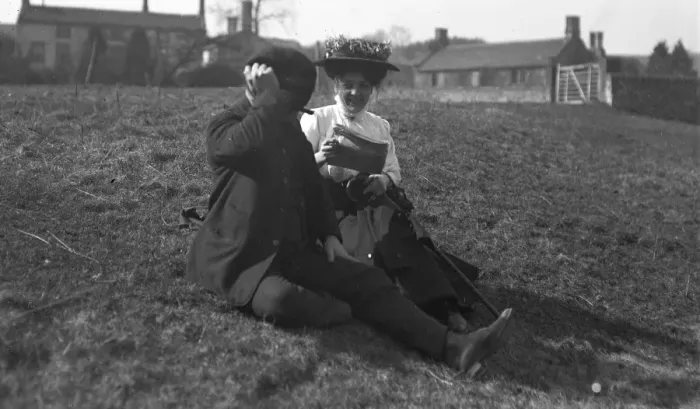 Framed Print : Edwardian couple in field Framed Print : Edwardian couple in field