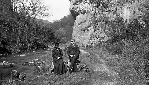 Edwardian couple at Lion Rock, Dovedale, Derbyshire